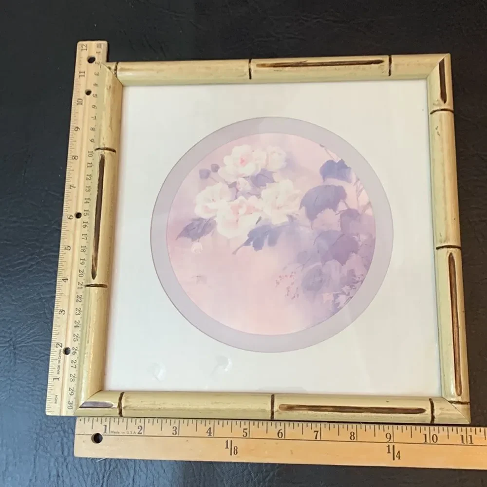 Bamboo Framed Floral Butterfly Prints 11 In Square Set 2 Included Wall Hanging